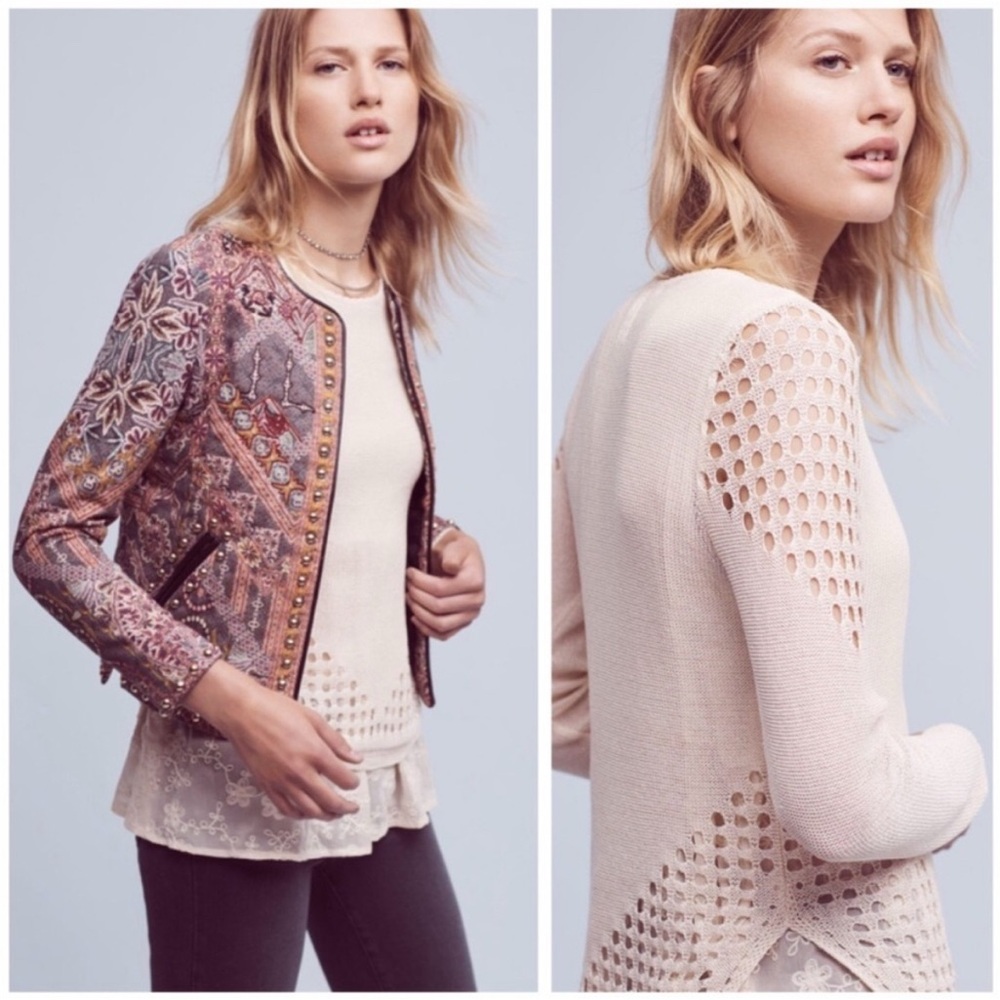 Sunday in Brooklyn anthropologie Fiona layered lace sweater top cream small EUC - Picture 4 of 8